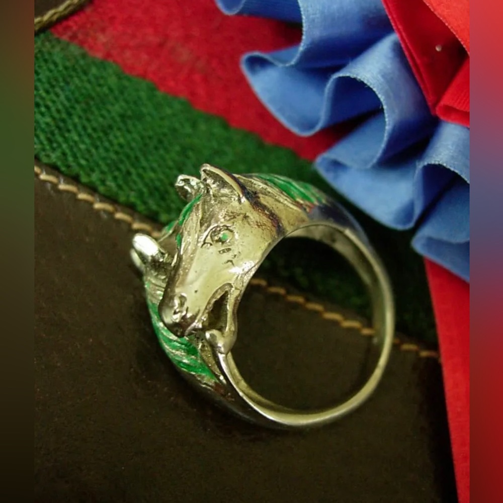 Ultra RARE Vintage GUCCI Horse Stirrup Ring Silver 925 Enamel Couture Jewelry